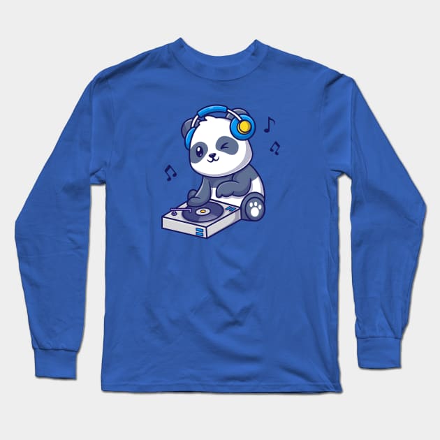 Cute Panda Playing DJ Music Cartoon Long Sleeve T-Shirt by Catalyst Labs